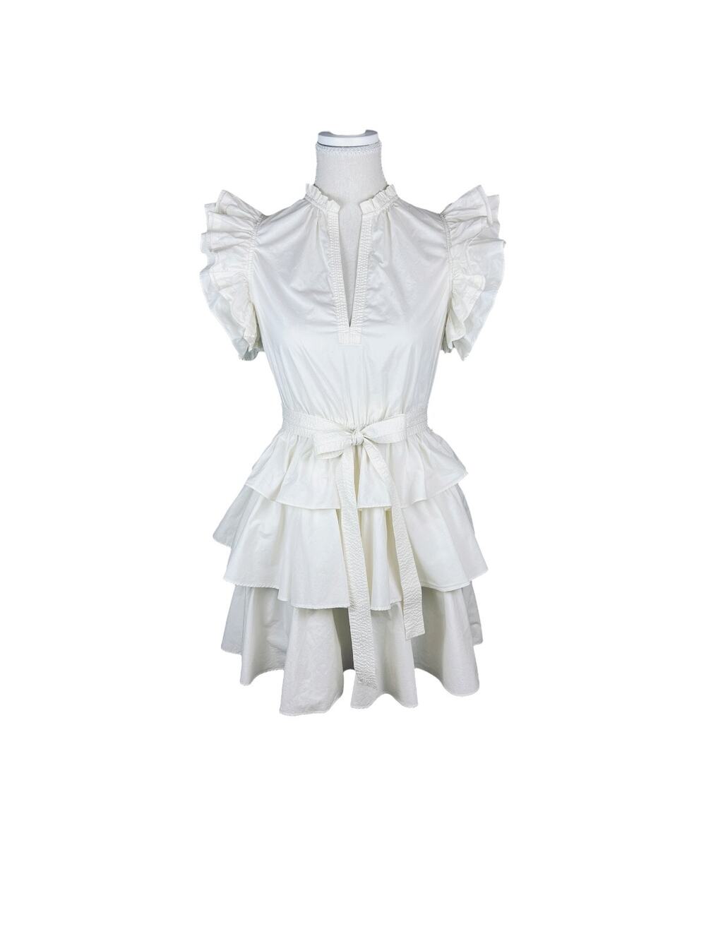 Ulla Johnson Lulua Ruffled Mini Dress Bone Cotton Poplin Tiered Size 2